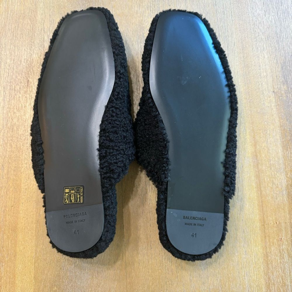 Balenciaga Men's Faux Shearling Slip On Mules Black EU Size 41 Unisex - Picture 9 of 14